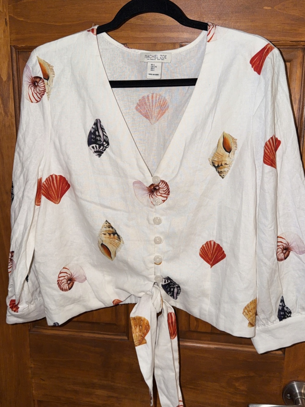 Rachel Zoe White Shell-Print Tie-Front Blouse